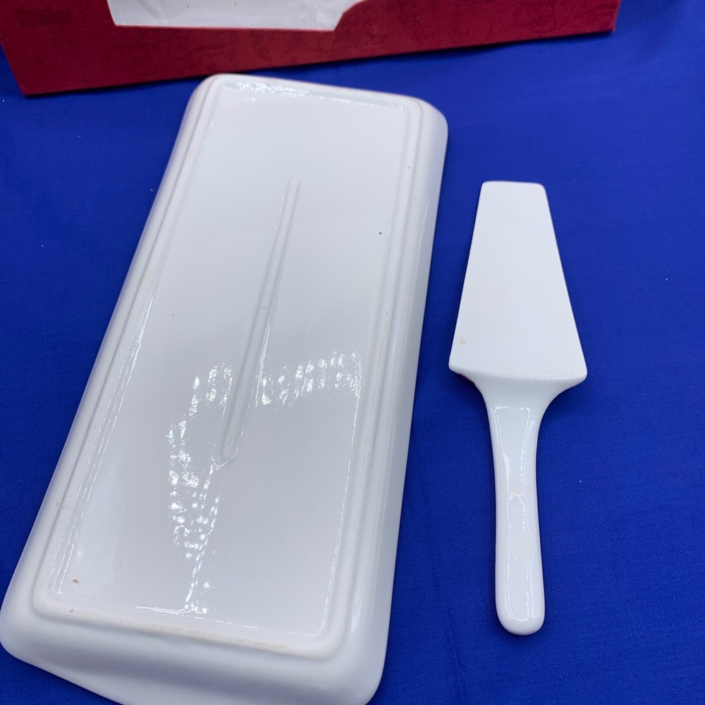 Porcelain Rectangle Cake Plate And Spatula Roses Pattern - Picture 5 of 6